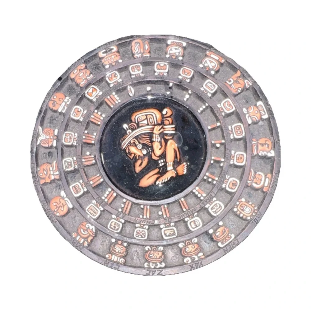 3N6/Mexican Handmade Mayan Calendar Folk Art Wall Decor Decorative Plate
